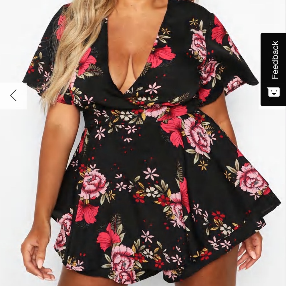 BOOHOO PLUS DARK FLORAL SKORT ROMPER